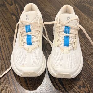 On Running Beige Sneakers with Blue Detail